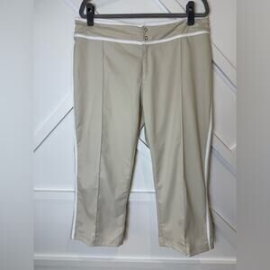 Nike Beige Cropped Athletic Pants with White Trim Size Large